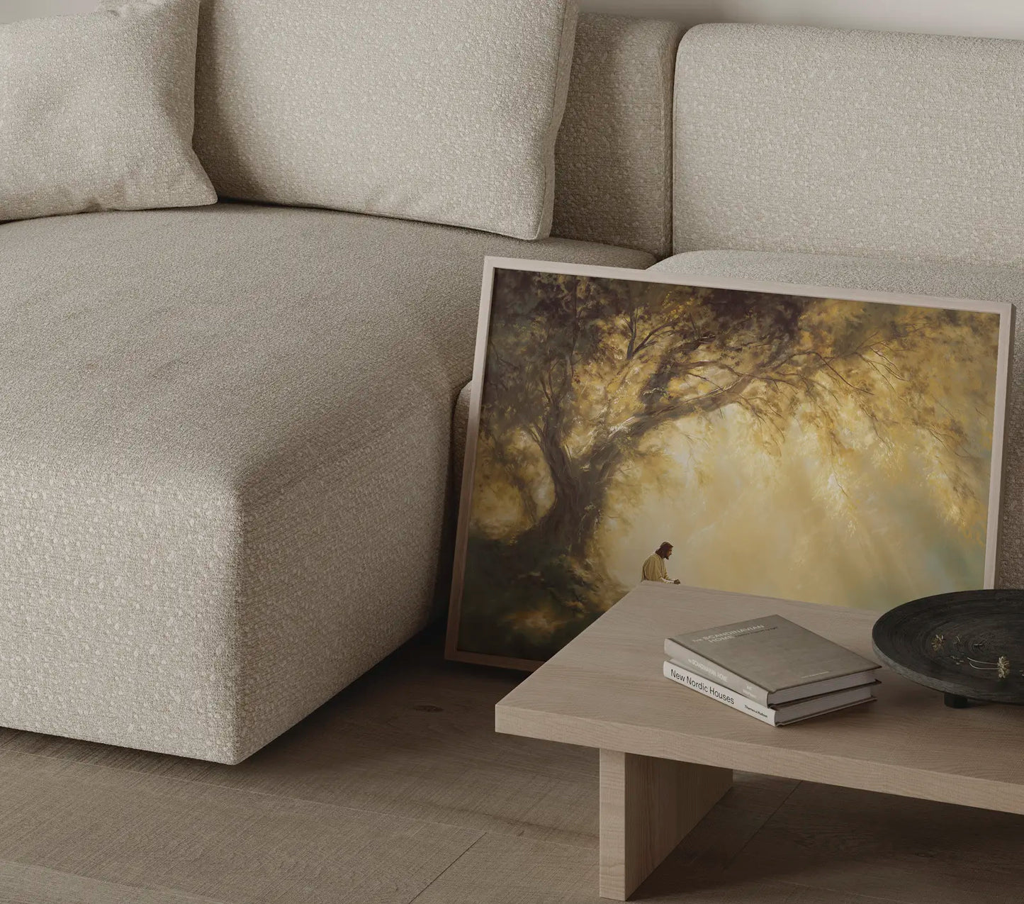 Wisdom of Jesus painting with soft earth tones and tranquil tree scene – JesusArtworks