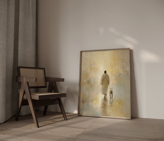 Christian wall art depicting Jesus leaving the ninety-nine to find the one lost lamb