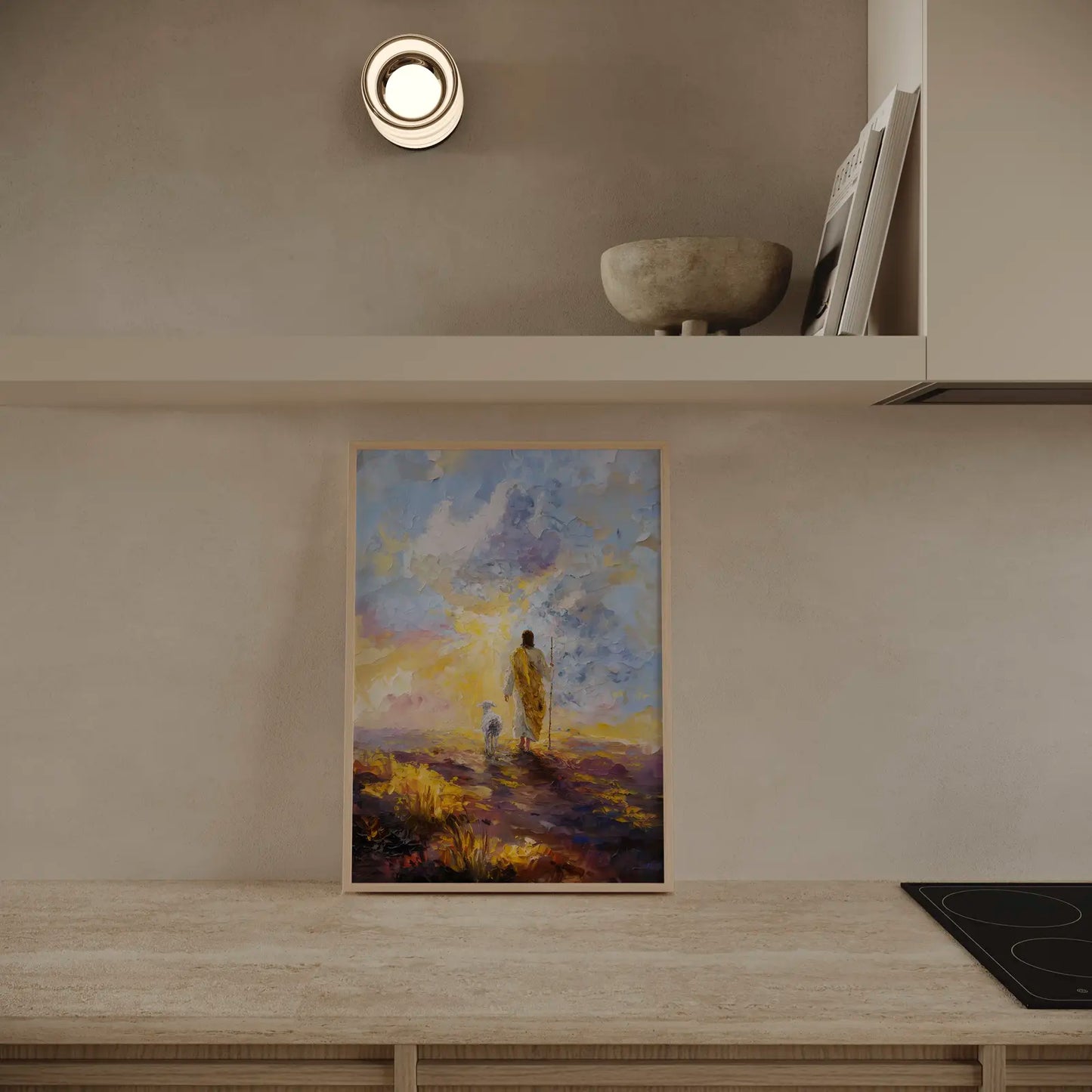 John 10:11 inspired art print, Jesus as the Good Shepherd laying down his life for the sheep