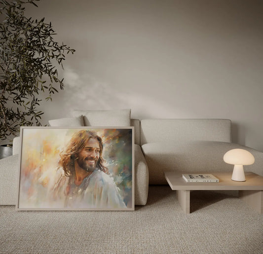 Museum quality giclée print of Jesus portrait, matte finish horizontal wall art