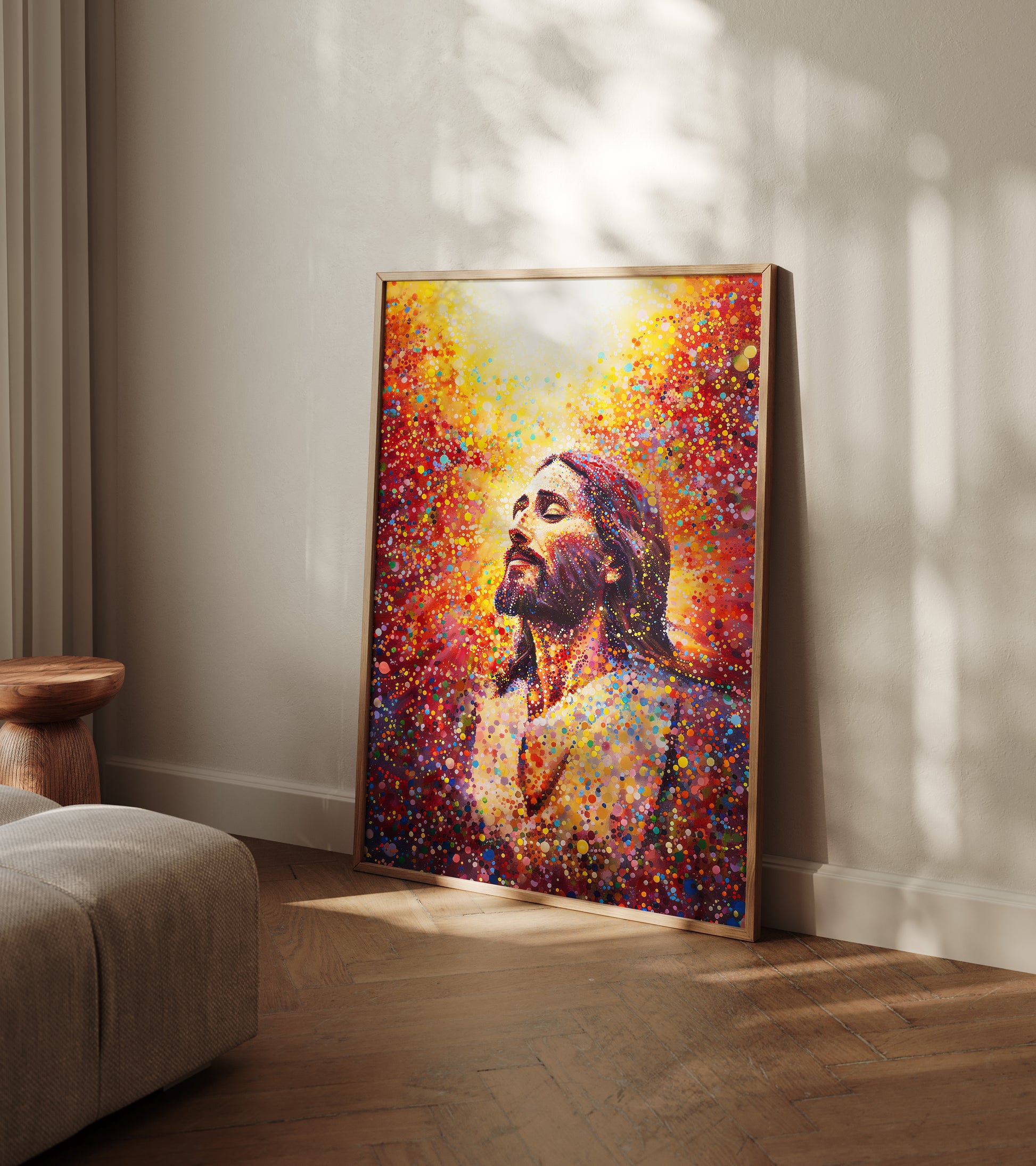 Modern spirituality artwork of Christ blending Renaissance inspiration with contemporary impressionism, soft light, and an atmosphere of hope.
