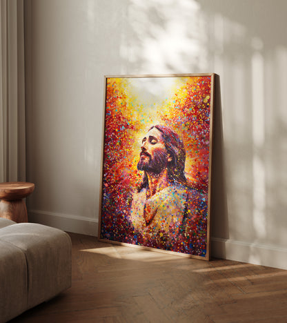 Modern spirituality artwork of Christ blending Renaissance inspiration with contemporary impressionism, soft light, and an atmosphere of hope.