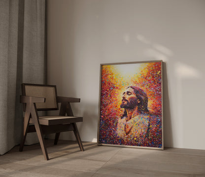 Modern Christian wall art – joyful Jesus mosaic by JesusArtworks