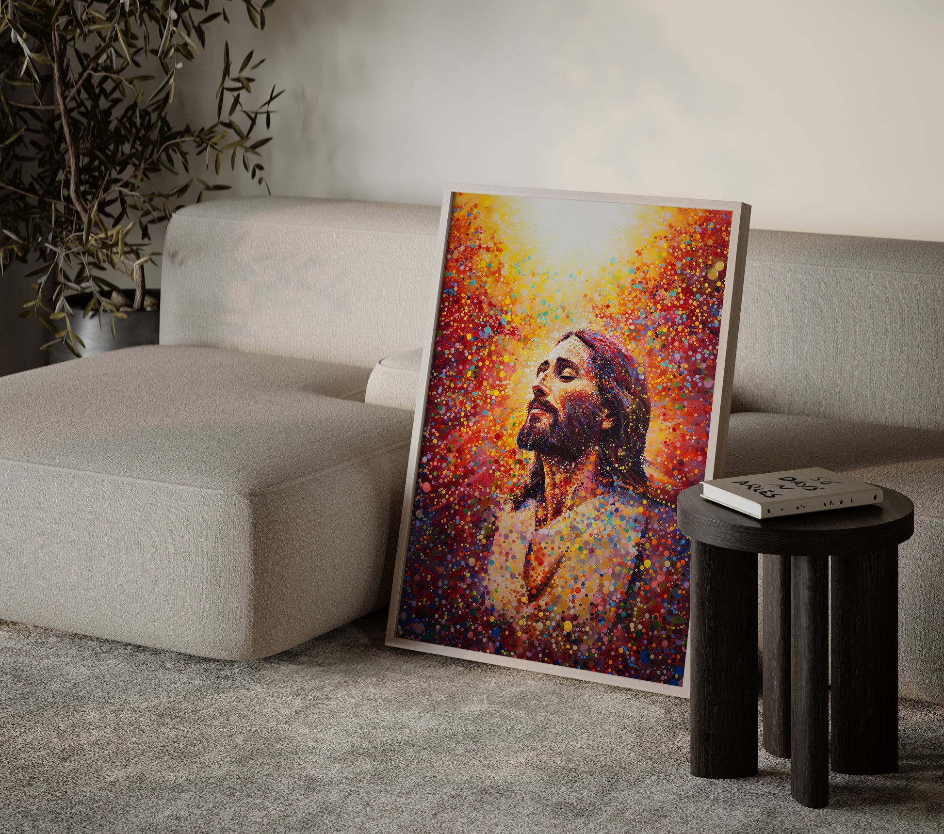 Contemporary Jesus portrait in vibrant dots – fine art print by JesusArtworks