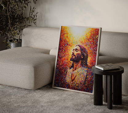 Contemporary Jesus portrait in vibrant dots – fine art print by JesusArtworks