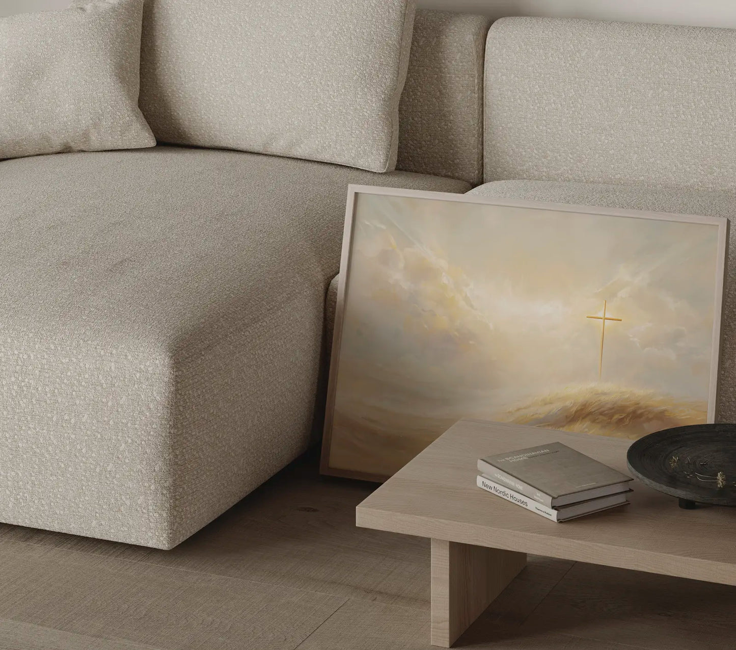 Hopeful Easter cross with divine promise and radiant golden tones for sanctuary decor – JesusArtworks