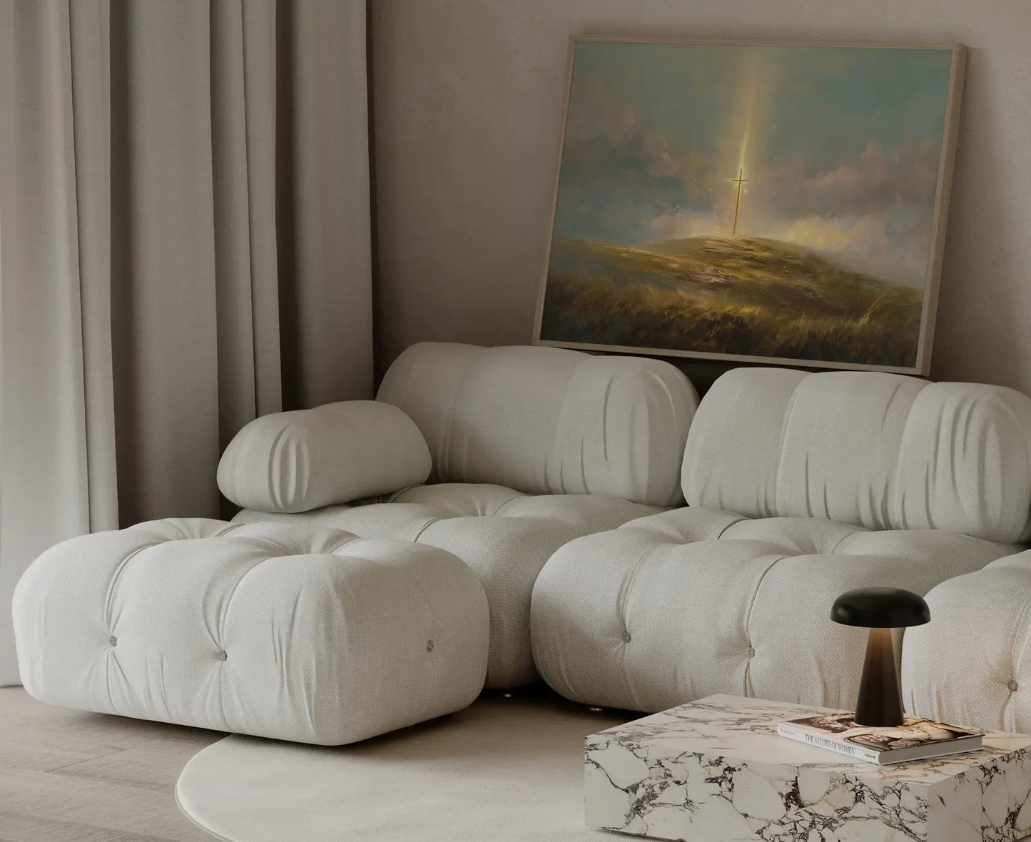 Majestic cross in field Christian art with painterly style ideal for church or office decor