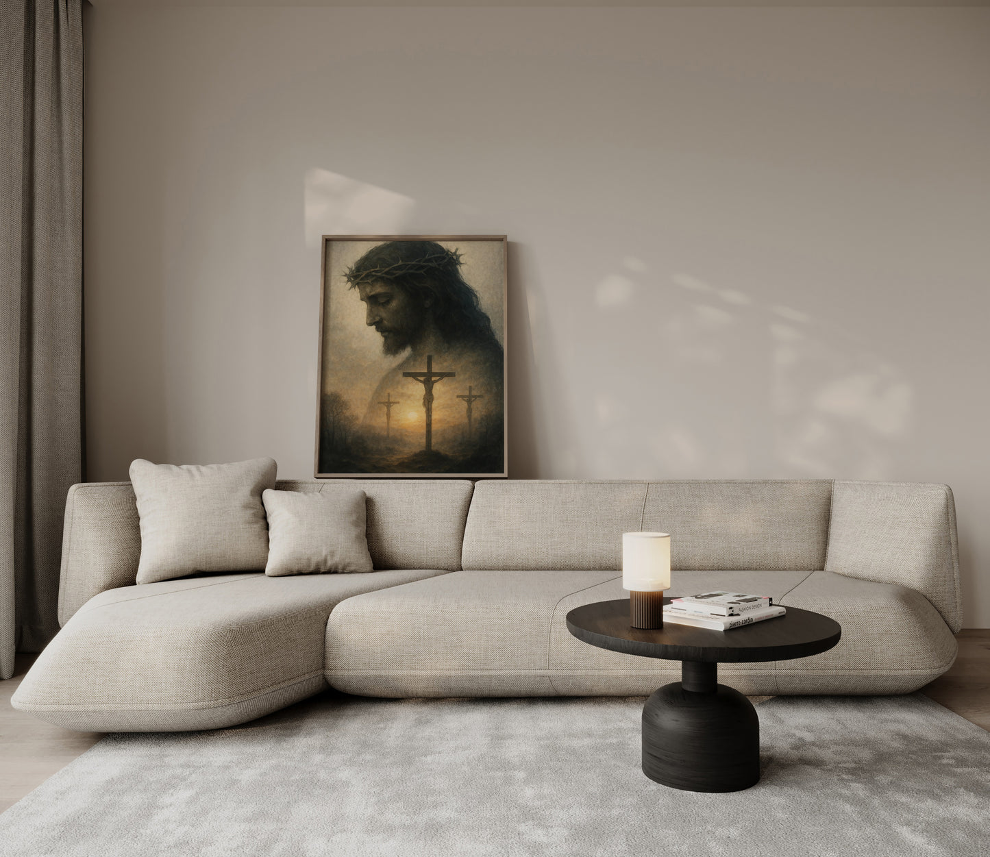 Modern impressionist painting of Jesus Christ during the crucifixion, with soft tonal colors, expressive brushwork, and a solemn spiritual mood.