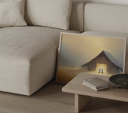 Holy night Christmas nativity print with sacred birth scene and heavenly star above – JesusArtworks