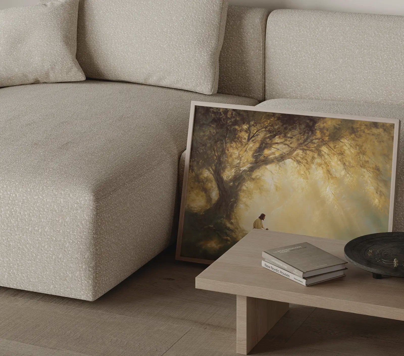 Wisdom of Jesus painting with soft earth tones and tranquil tree scene – JesusArtworks