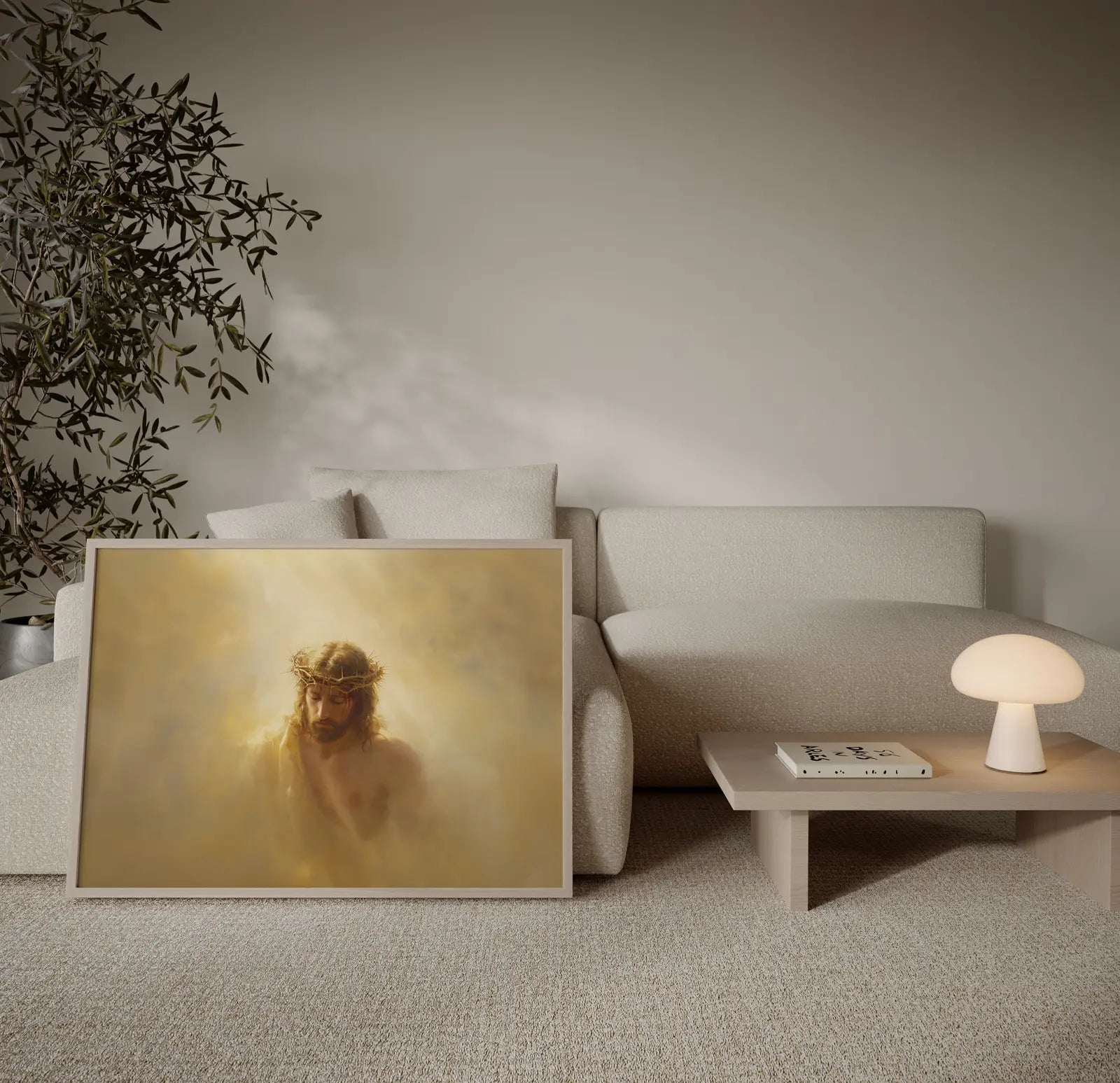 Contemplative Easter art with reverent Jesus portrait and crown of thorns for Christian home