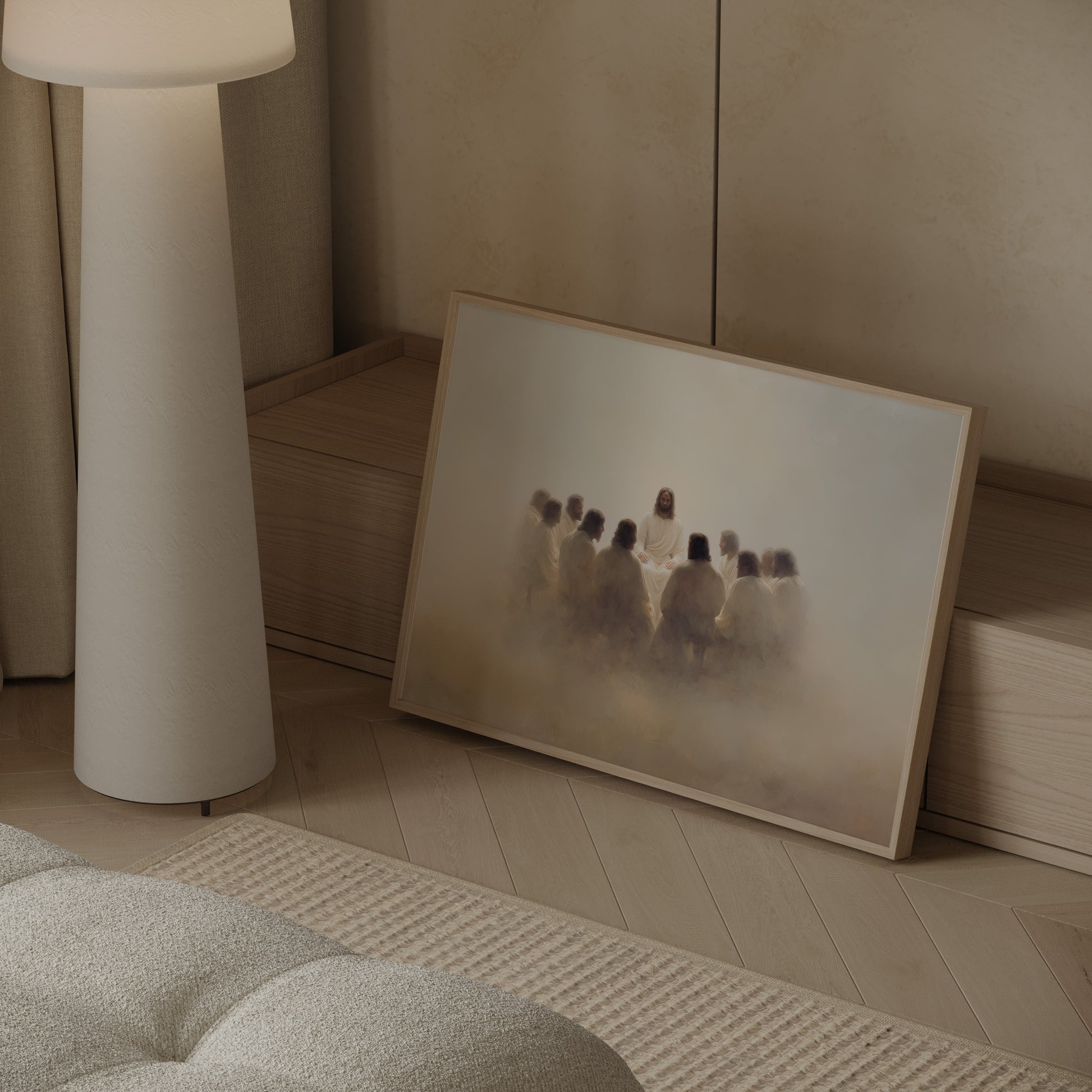 Modern sacred art portraying Jesus at the Last Supper, with impressionist brushwork, radiant light, and a sense of timeless devotion.