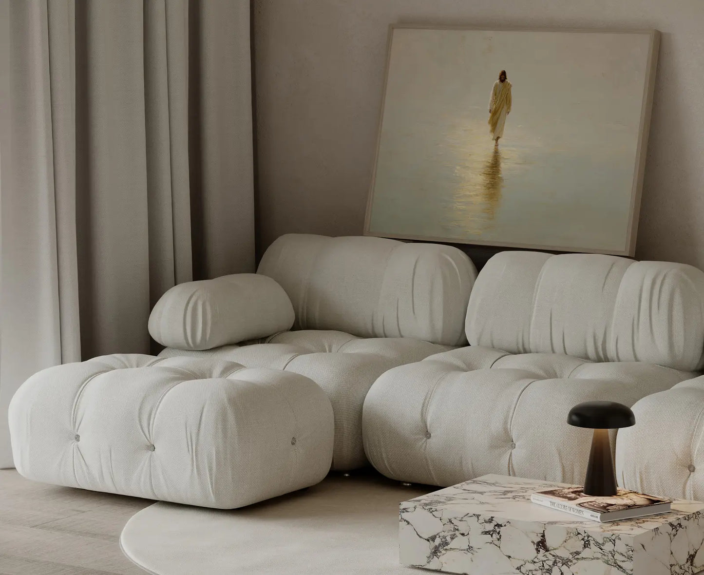Peaceful walking on water print with neutral tones for Christian bedroom decor – JesusArtworks