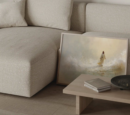 Impressionist Christian art showing gentle Jesus walking on peaceful waters – JesusArtworks