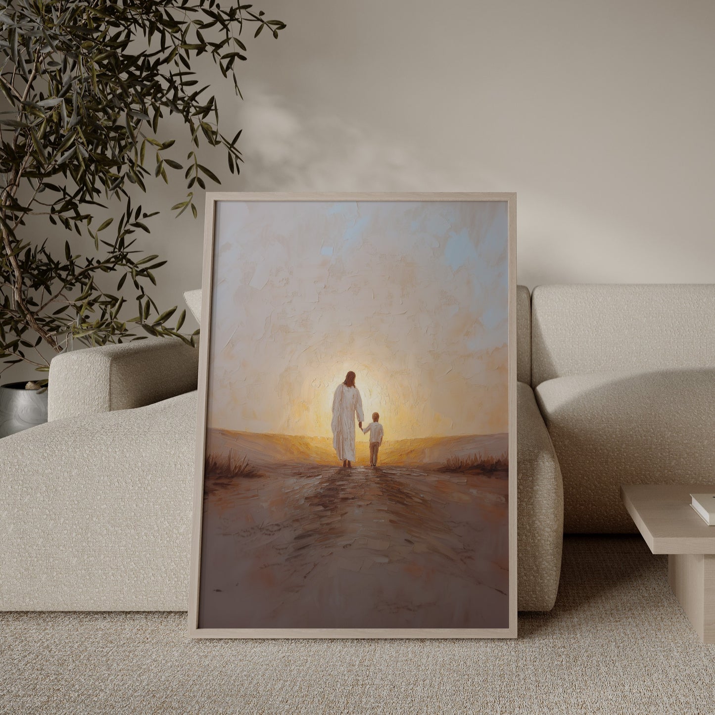 Jesus walking hand in hand with child – Christian art by JesusArtworks