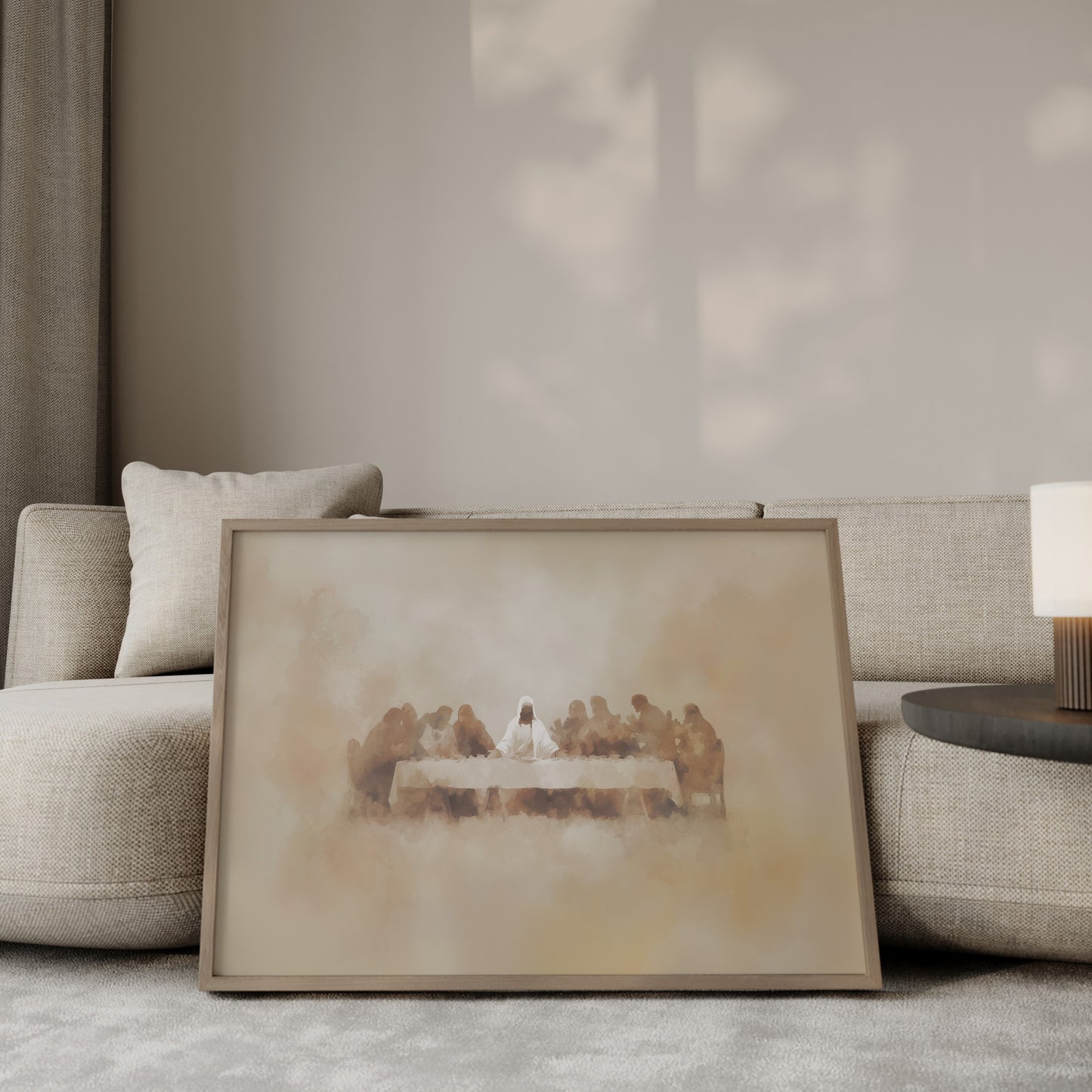 Modern Christian painting of the Last Supper with Jesus at the center, rendered with soft impressionist brushwork and a warm, sacred inner glow.