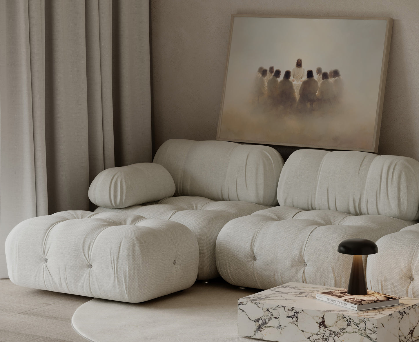 Timeless spiritual Christian painting of the Last Supper, using Renaissance-inspired textures, muted gold tones, and a contemplative atmosphere.