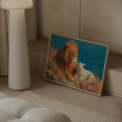 Worthy Is the Lamb framed impressionist oil painting print in a contemporary Christian home – biblical wall art by JesusArtworks