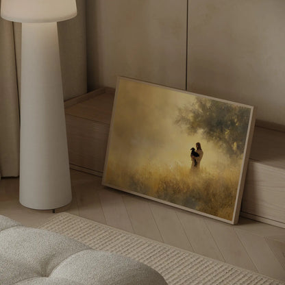 Every One Matters framed Good Shepherd art print of Jesus with a black lamb displayed as modern minimalist Christian wall decor