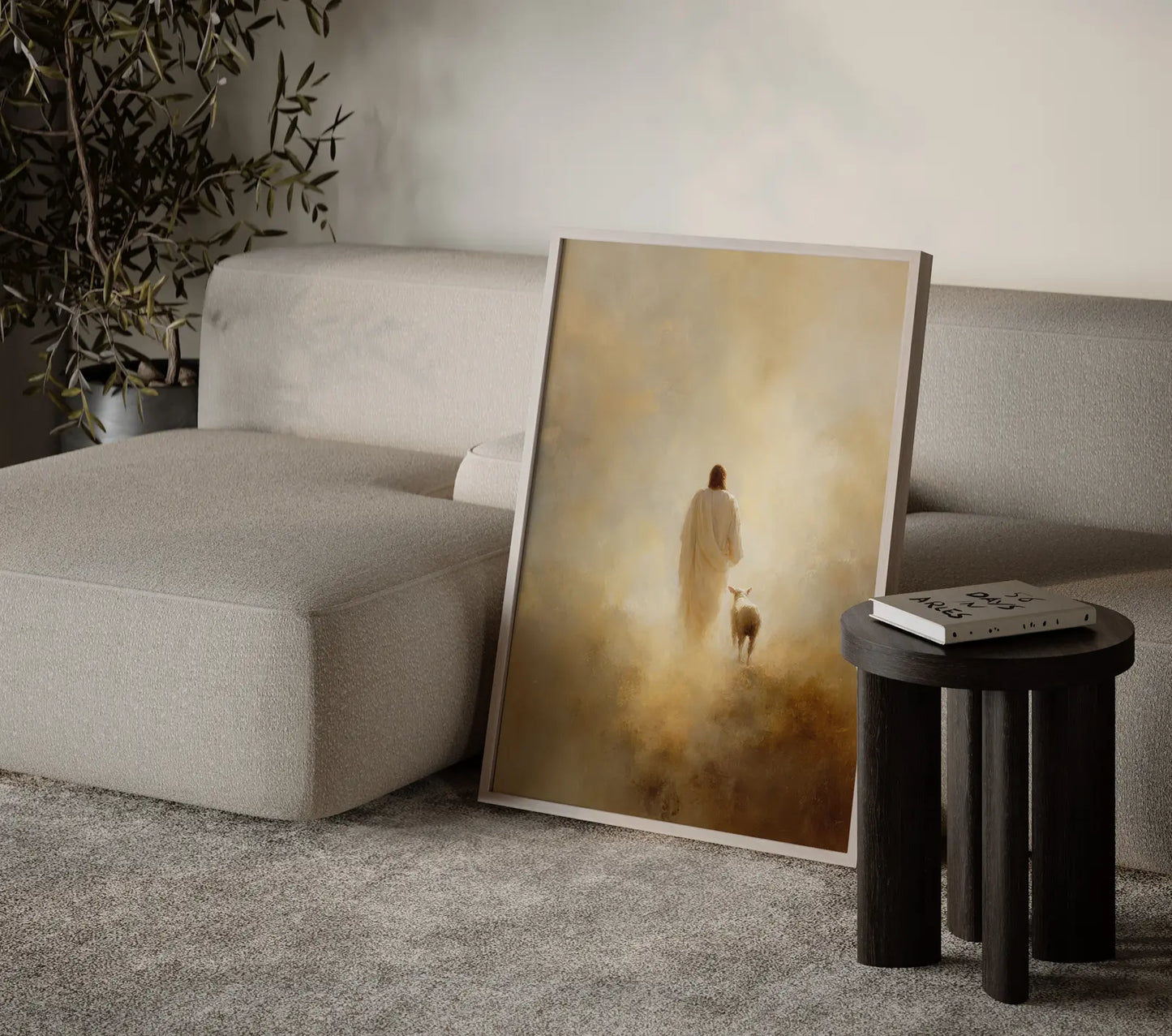 Moody and atmospheric religious painting for a peaceful bedroom vibe.