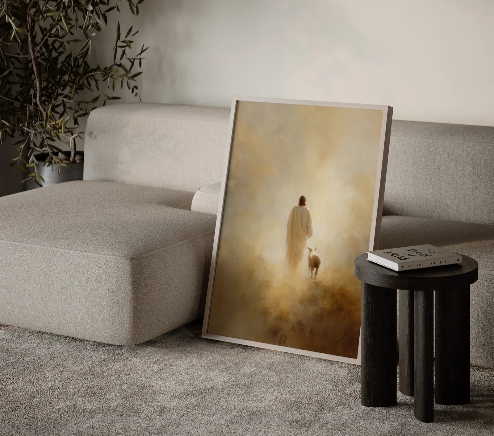 Moody and atmospheric religious painting for a peaceful bedroom vibe.