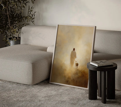 Moody and atmospheric religious painting for a peaceful bedroom vibe.