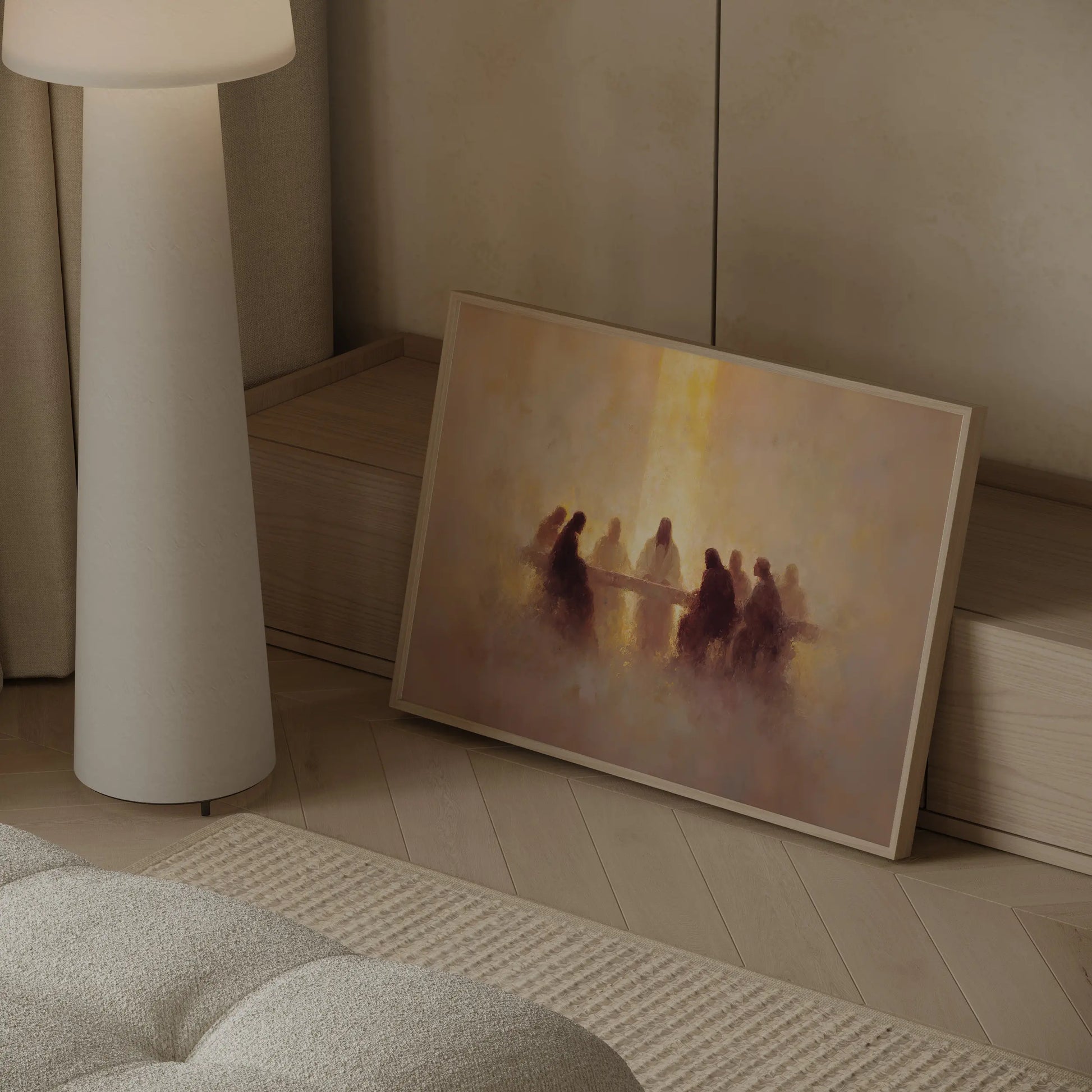 The Covenant Meal framed art print of the Last Supper with all disciples displayed as modern Christian wall decor