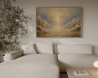 Parting of the sea biblical wall art displayed in contemporary Christian home – JesusArtworks