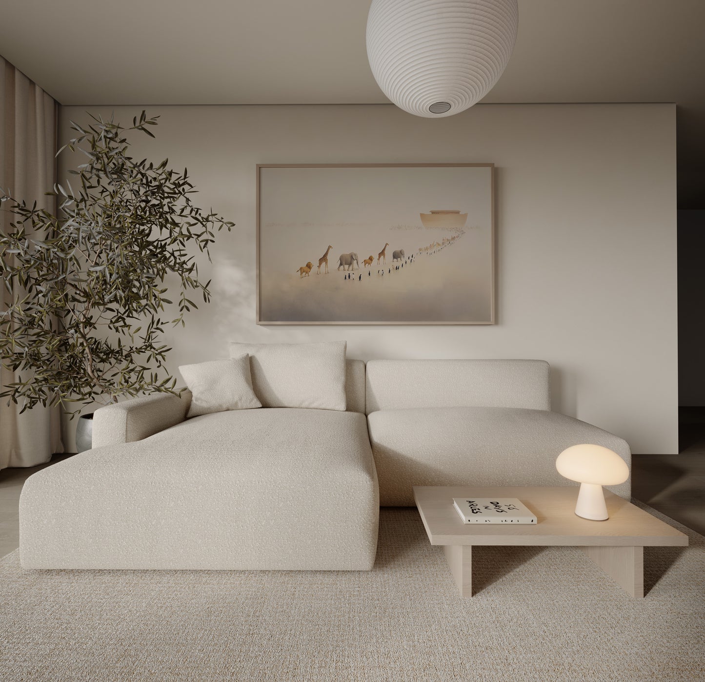 Christian art showing the biblical scene of Noah’s Ark, featuring peaceful animals, soft tonal colors, and a calm, contemplative spiritual mood.