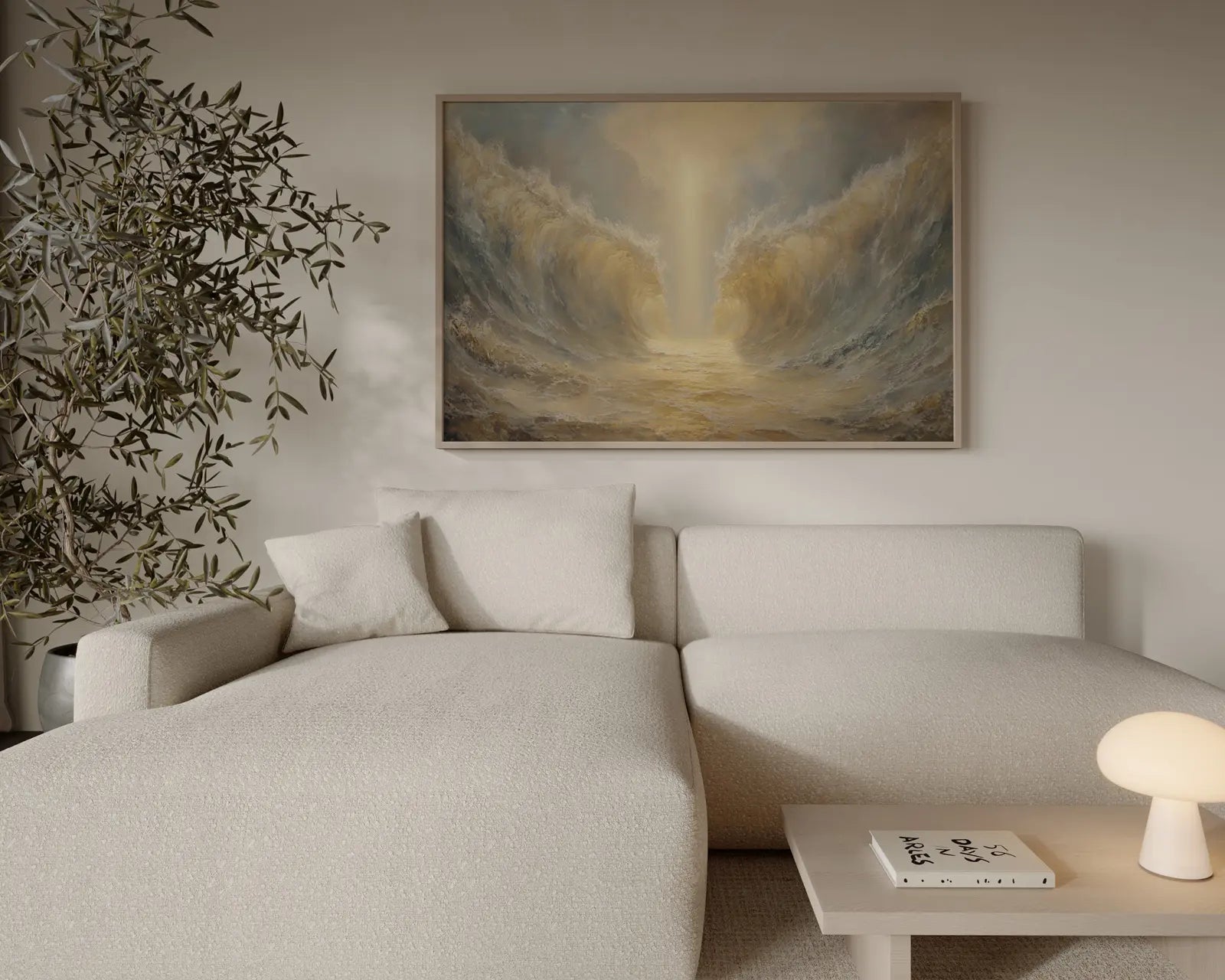 Biblical Exodus miracle art print with golden light and parted sea – JesusArtworks