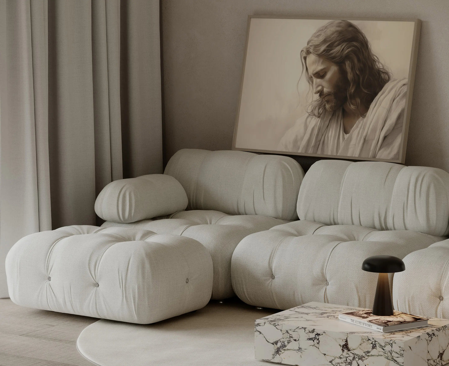 The Humble King Jesus portrait fine art print in a bright Scandinavian living room setting