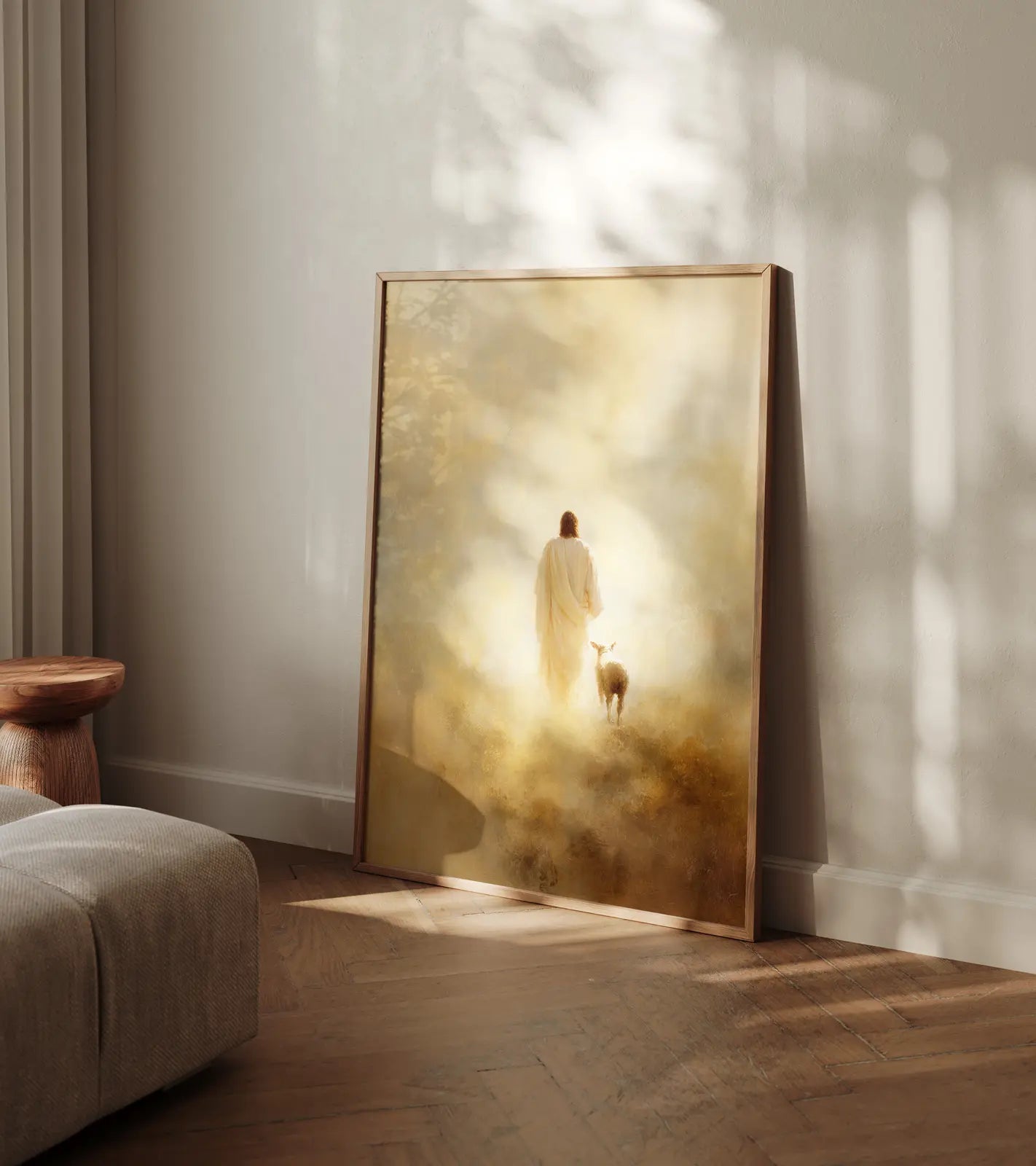 Parable of the Lost Sheep wall art, Luke 15 scripture-inspired painting.