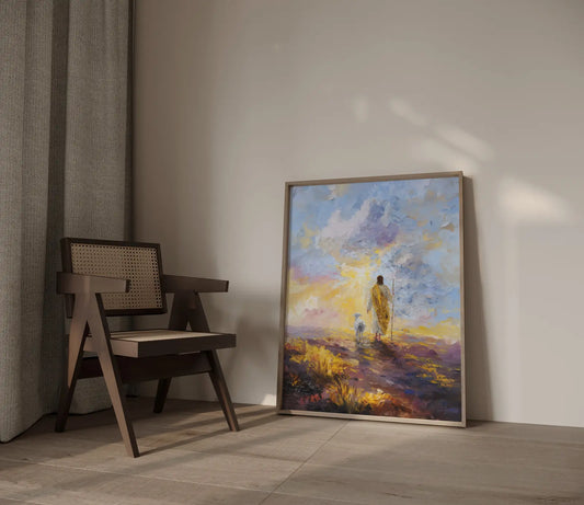 Uplifting Christian gift for ordination or encouragement, bright and hopeful Jesus art